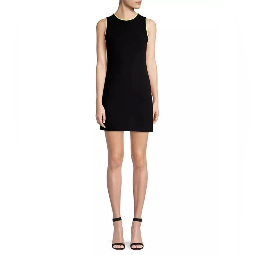 Alice+Olivia Colin Mini Dress with neon trim at neck and arm